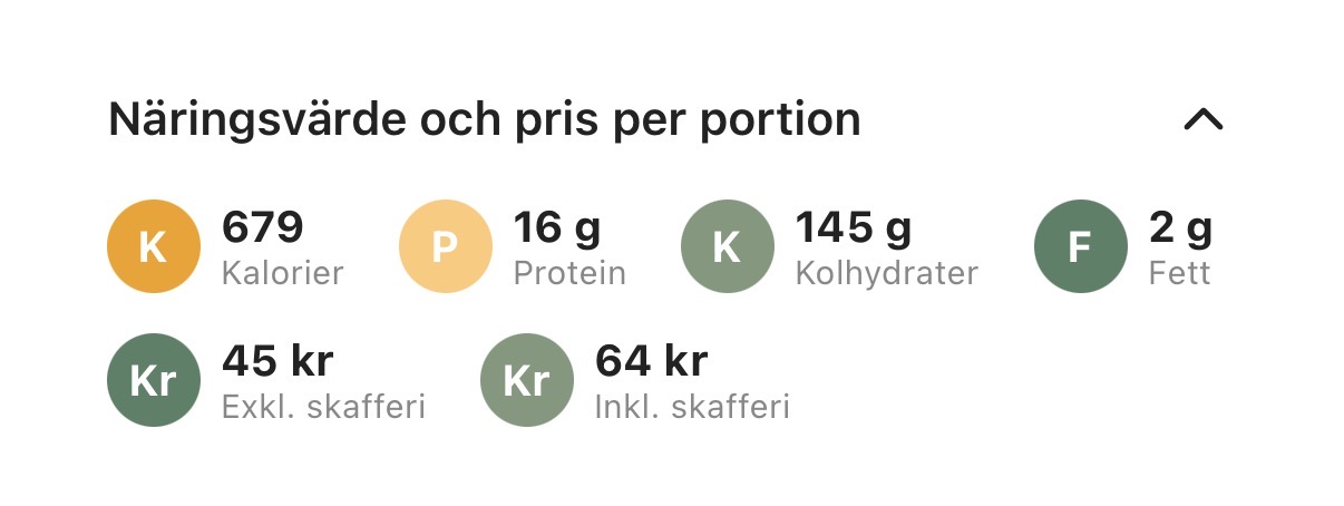 Se kalorier och priser i dina recept